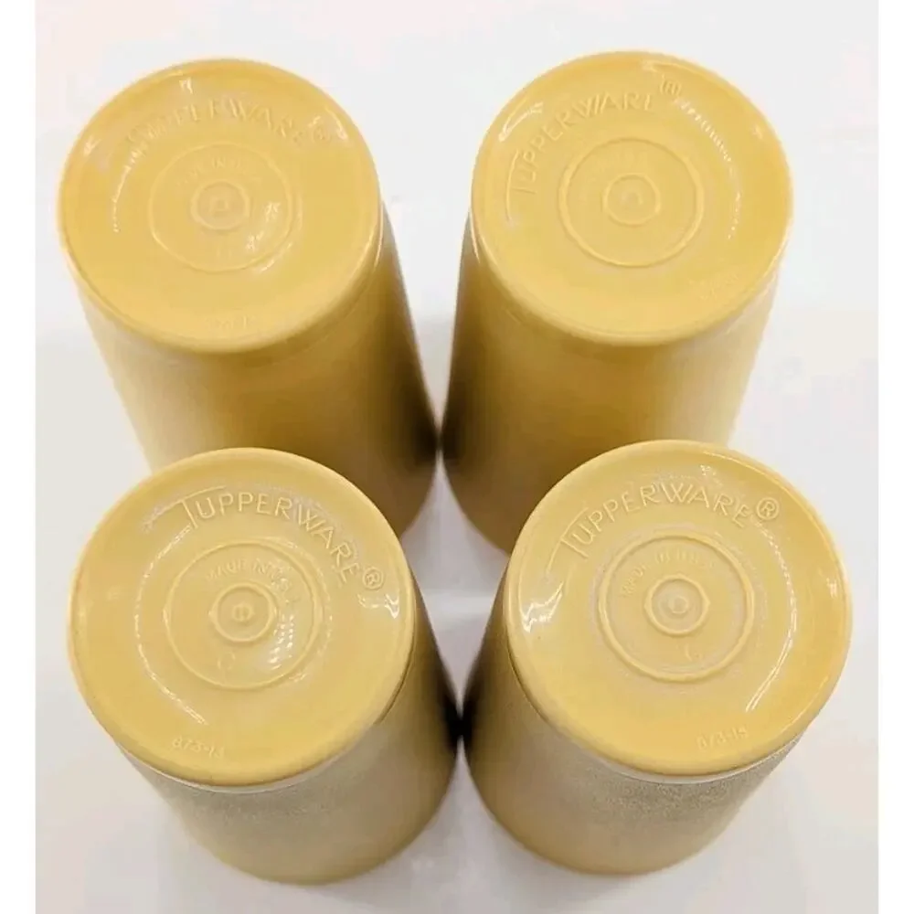 4 Tupperware Tumblers #873 Tumblers 12 oz Vintage Harvest Gold Yellow Cups